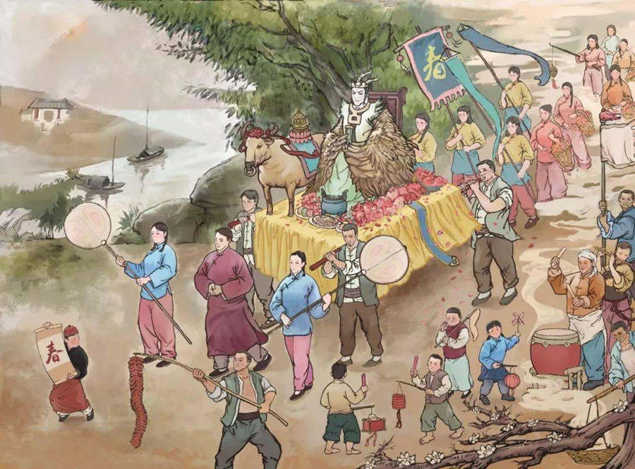 冬至节后辰日取土合成泥坯,雕做成牛.